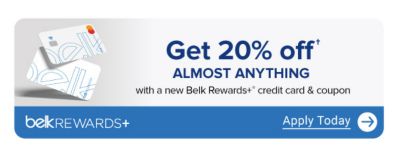 A pair of Belk Rewards Plus credit cards. Get 20% off almost anything with a new Belk Rewards Plus credit card and coupon. Apply today.