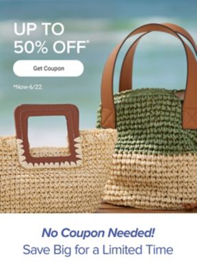 Sun & Fun sale. Up to 50% off. Get coupon. Now-6/22.