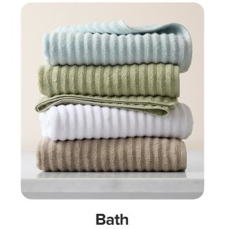 A stack of folded towels. Shop bath.