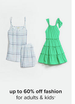 Green dress and matching plaid set. Up to 60% off fashion for adults and kids. 