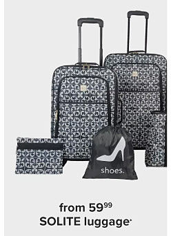 Black luggage with white design. From $59.99 Solite luggage.