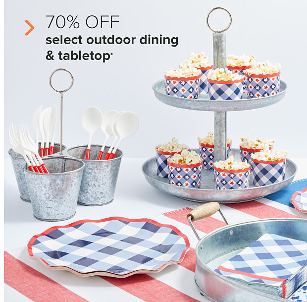 popcorn in patriotic cups. up to 70% off select outdoor dining and tabletop