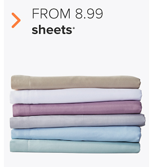 A stack of folded sheets in gray, white, purple, blue and teal. From 8.99 sheets. 
