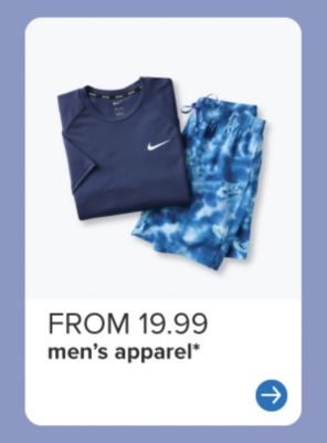 A men’s shirt and shorts. From 19.99. Men’s apparel.
