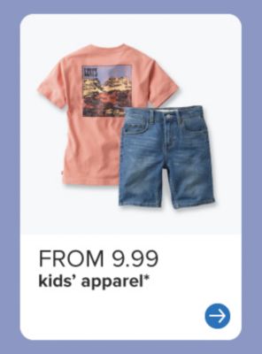 A kids’ graphic shirt and shorts. From 9.99. Kids’ apparel.