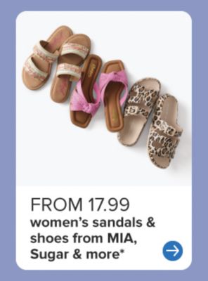 Three pairs of women’s sandals. From 17.99. Women’s sandals & shoes from MIA, Sugar & more.