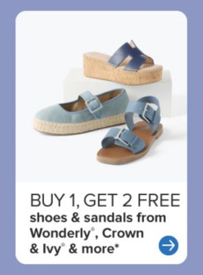 Three individual women’s shoes. Buy 1, get 2 free. Shoes & sandals from Wonderly, Crown & Ivy & more.