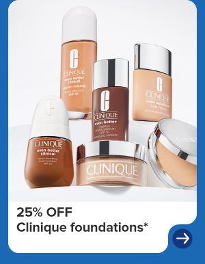 Clinique beauty products. 25% off Clinique foundations.