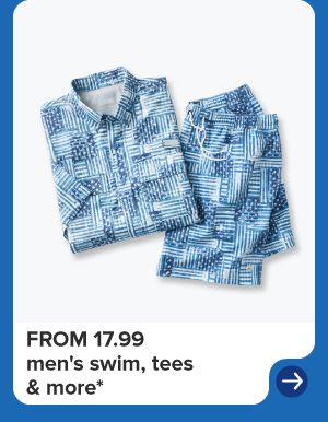 A matching shirt and men's swim trunks. From 17.99 men's swim, tees and more.