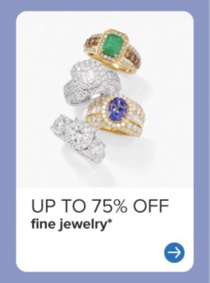An image of four rings with different stones. Up to 75% off fine jewelry.