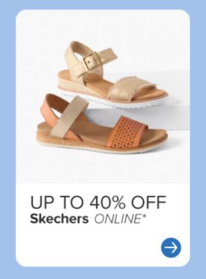 An image of two individual sandals. Up to 35% off Sketchers online.