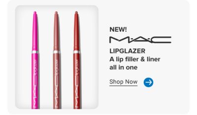 An image of three lip glazers in different shades. New! MAC Lipglazer. A lip filler and liner all in one. Shop now.