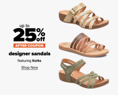 Up to 25% off designer sandals after coupon featuring Korks. Shop Now.