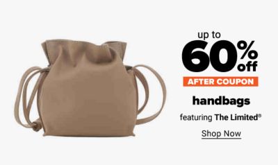 Up to 60% off handbags after coupon featuring The Limited. Shop Now.