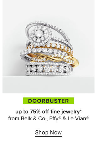 A stack of diamond rings in different styles. Doorbuster, up to 75% off fine jewelry from Belk and Co., Effy and Le Vian. Shop now. 
