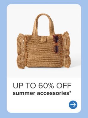 Up to 50% off summer accessories. Woven straw handbag with handles.