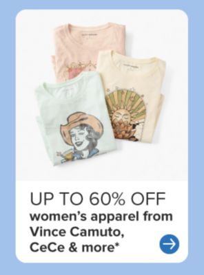 Up to 60% off women's apparel from Vince Camuto, CeCe and more. Beige and white blouses. 