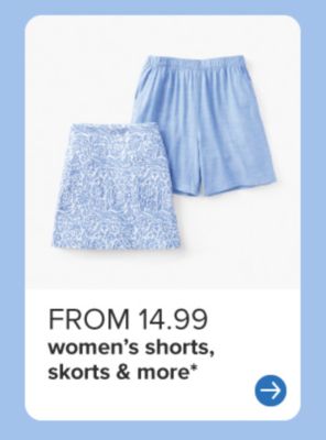 From 14.99 women's shorts, skirts and more. Blue patterned shorts and skirt set. 