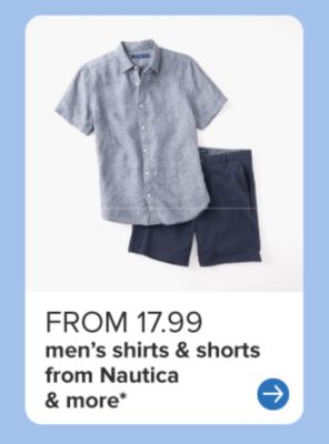 From 17.99 men's shirts and shorts from Nautica and more. Gray polo shirt and navy shorts. 