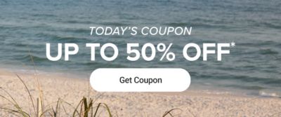 An image of a beach. Today's coupon. Up to 50% off. Get coupon.
