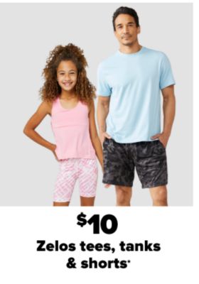 $10 Zelos tees, tanks & shorts.