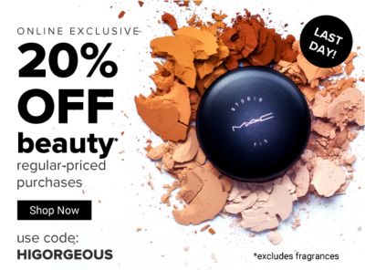 Online Exclusive. 20% off beauty* regular-priced purchases. Use code: HIGORGEOUS. *Excludes fragrances. Ends 7/11. Shop Now.