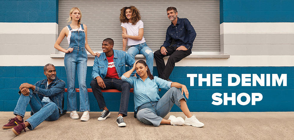 An image of a group of people wearing denim outfits in a variety of styles. Shop the Denim Shop.
