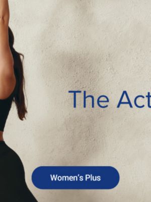 An image of a woman wearing activewear. The active shop. Shop women's plus.