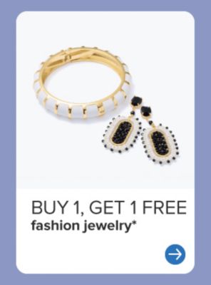 Buy 1, get 1 free fashion jewelry. Gold bracelet and black and white beaded earrings. 