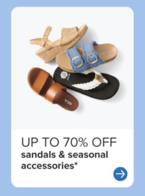 Up to 70% off sandals and seasonal accessories. Various sandals. 