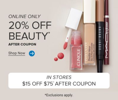 An assortment of beauty products. 15% off beauty after coupon. Shop now. Exclusions apply.