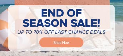 Two chairs on a beach. End of season sale. Up to 70% off last chance deals. Shop now.