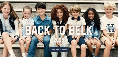 Back to Belk 2025. Children wearing back-to-school clothing. Shop back to school.