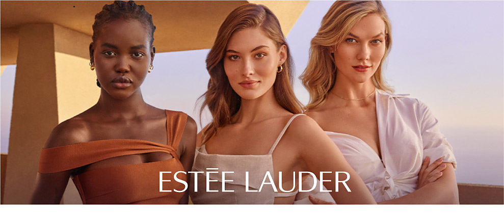 Image of three models Estee Lauder logo