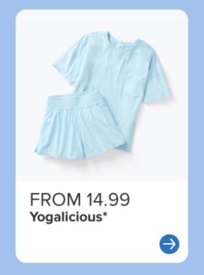 A light blue active set from Yogalicious. From 14.99 Yogalicious. 
