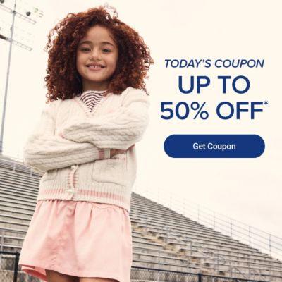 A girl standing in front of bleachers. Today's coupon, up to 50% off. Get coupon.