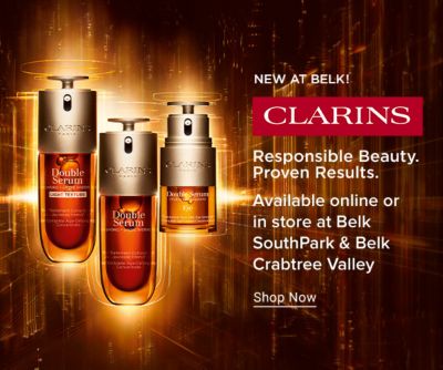 Responsible beauty. Proven results. New at Belk! Clarins. Available online or in store at Belk South Park and Belk Crabtree Valley. Shop now. Various cosmetics.