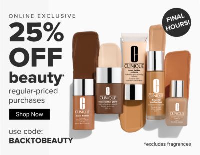 Final Hours! Online Exclusive. 25% off beauty regular-priced purchases. Use code: BACKTOBEAUTY. Excludes fragrances. Shop Now.