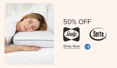 Woman on a pillow. 50% off Sealy and Serta. Shop now.