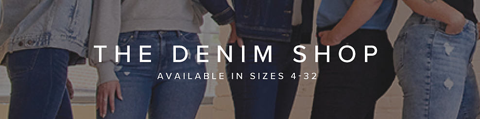 Five women in jeans. The Denim Shop. Available in sizes 4-32.