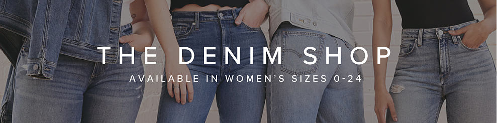 Four women in jeans. The Denim Shop. Available in women's sizes 0-24. 