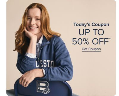 Image of woman in athleisure. Today's coupon period up to 50% off get coupon.