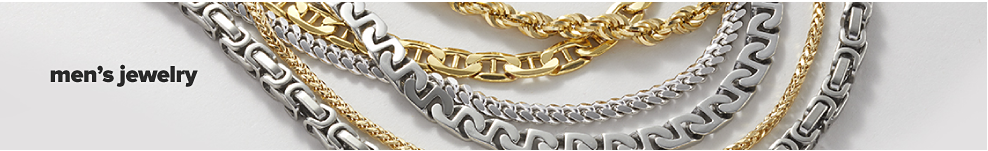 A variety of white gold and gold chains. Men's jewelry