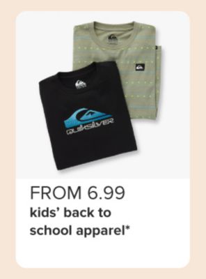 Image of a black shirt and green shirt. From $6.99 kids' back to school apparel.