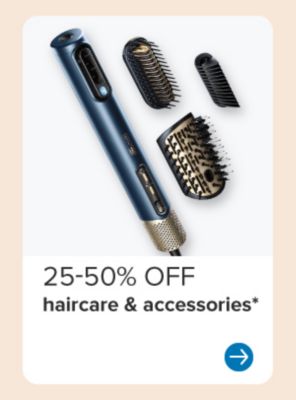 Image of a hair tool with different attachments. 20 to 50% off haircare and accessories.