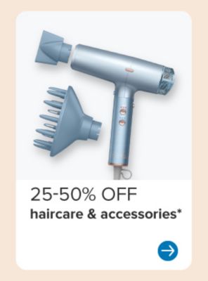 Image of a hair tool with different attachments. 20 to 50% off haircare and accessories.