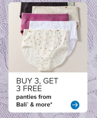 A stack of panties. Buy 3, get 3 free panties from Bali and more.