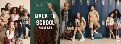 Images of kids in school setting. Back to school from 9.99. Shop now.