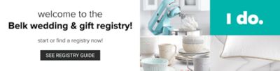 A man wearing a black tuxedo, white white shirt & black bow tie standing next to a woman wearing a white wedding dress. Welcome to the Belk wedding & gift registry. Start or find a registry now. See registry guide.