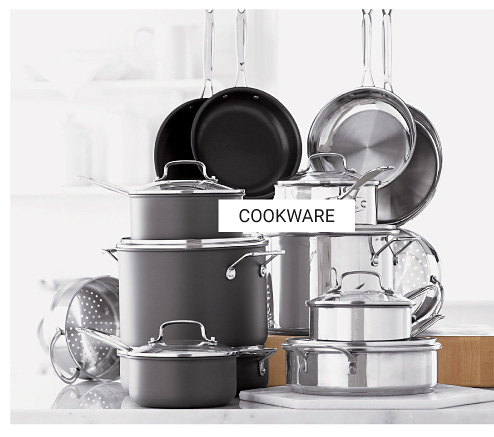 An assortment of pots & pans. Shop cookware